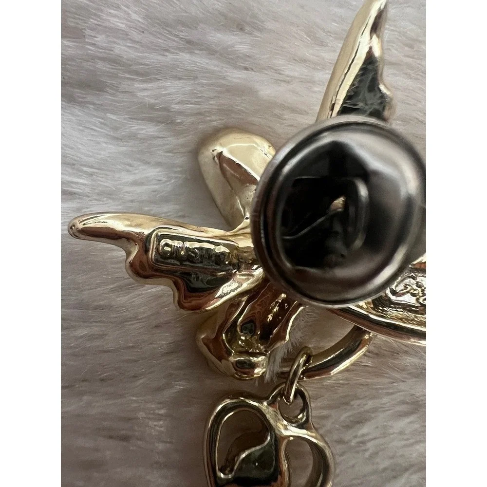 Gigi Giusti Angel Brooch Gold Tone Rhinestone Heart Dangle Pin Vintage Christmas
